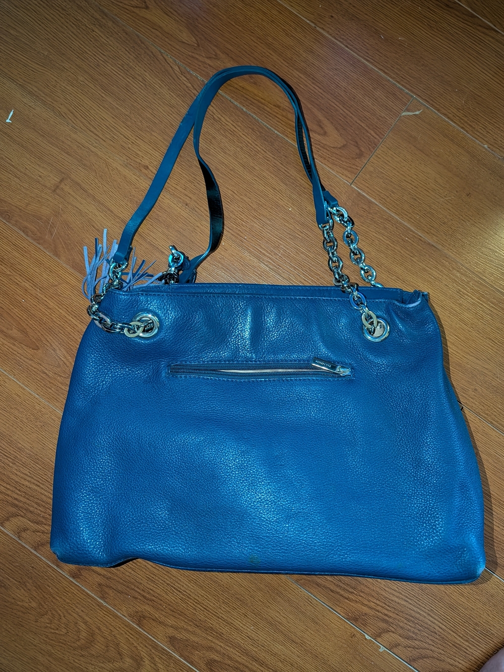 Danier Leather Blue Leather Shoulder Bag with Chain Detail